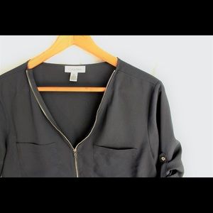 Calvin Klein • 3/4 zip up blouse • Dark Gray
